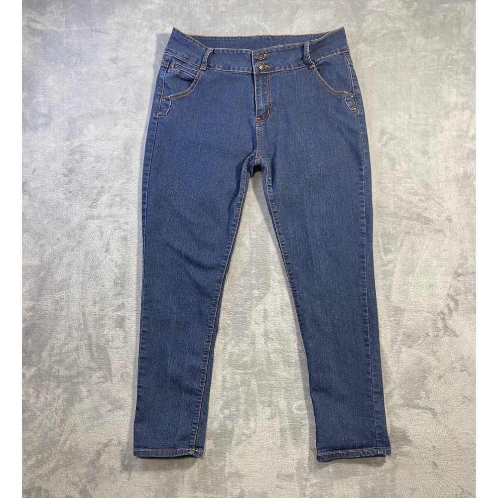Ling's Women 17 Skinny Jeans Blue Double Button Stretch